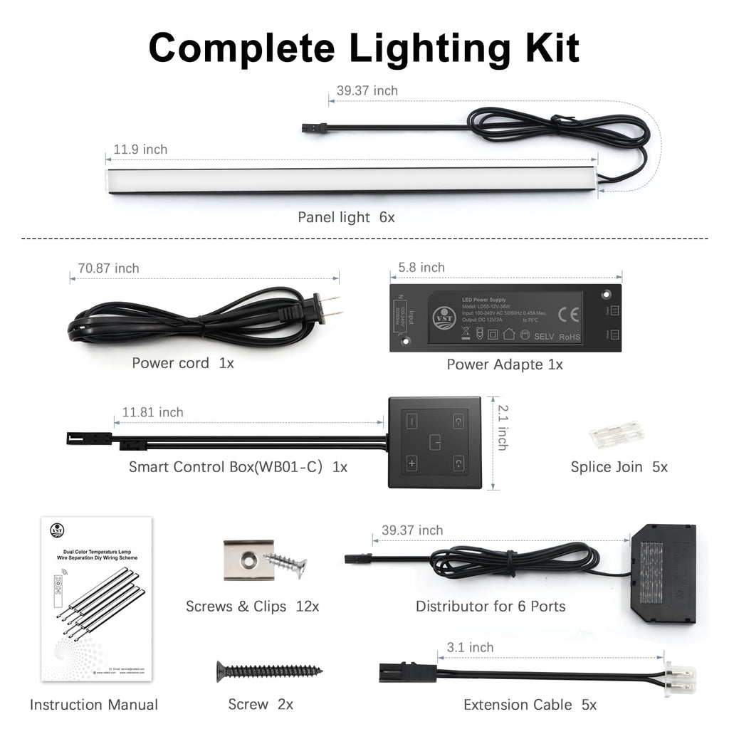 Touch Control 6 Pack Under Cabinet Lighting, 2700K-6500K, Black