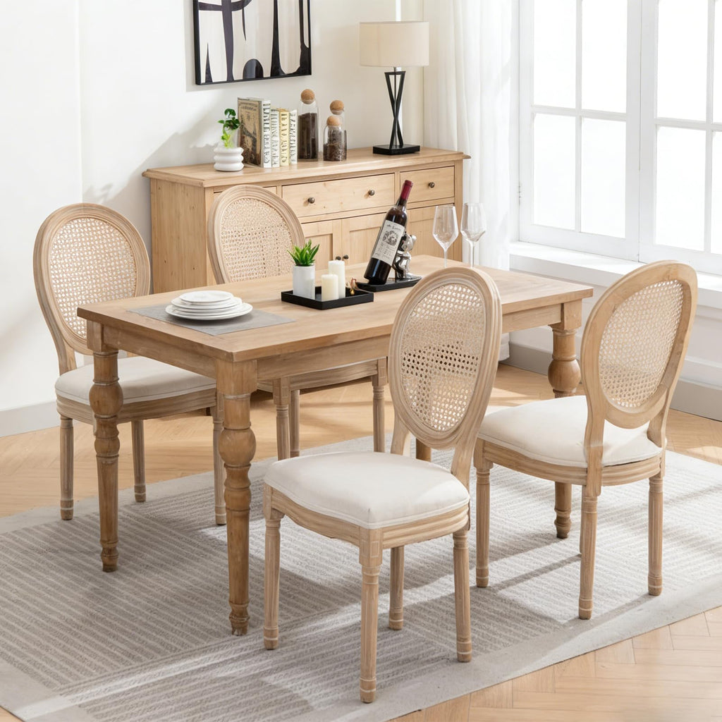 French Country Solid Wood Dining Chair, Upholstered Seat & Back