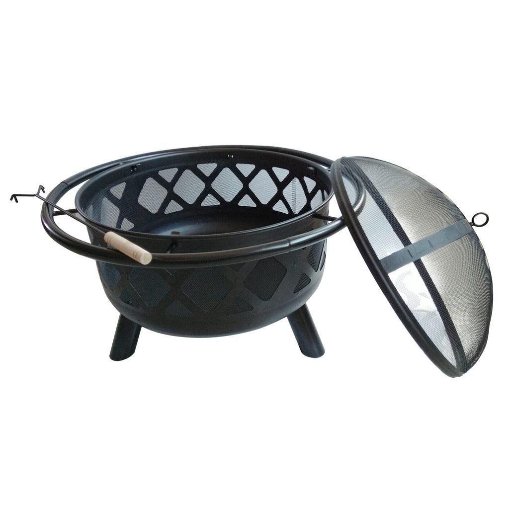 Large 76cm Garden Round Wood Burning Fire Pit, Outdoor Furniture Chimnea, Firepit Heater, Metal Log Burner Fire