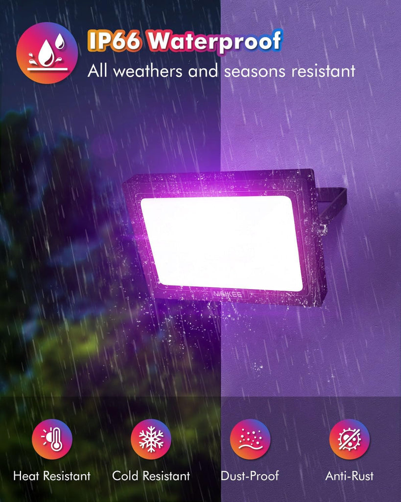 100W RGB LED Flood Lights 1000W Equivalent 2 Pack with Remotes | RGB Color Changing, IP66 Waterproof Outdoor Wall