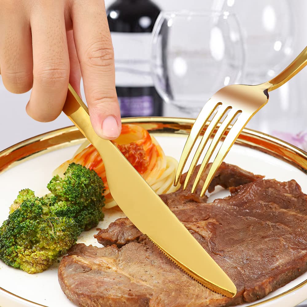 60-Piece Gold Silverware Set, Stainless Steel Flatware Set for 12, Kitchen Utensils cutlery with Titanium Golden