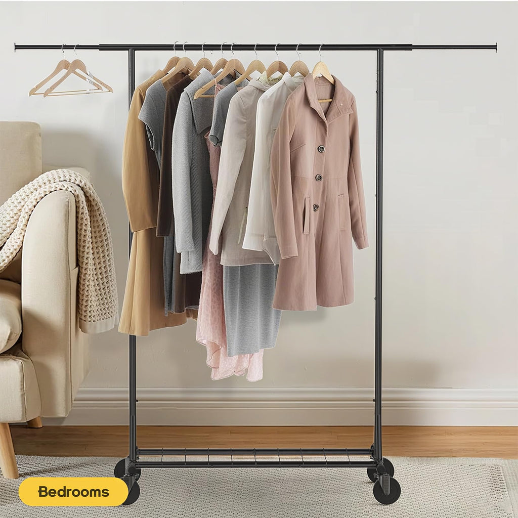 Heavy Duty Rolling Garment Rack with Wheels, 550LBS Clothing Rack Black