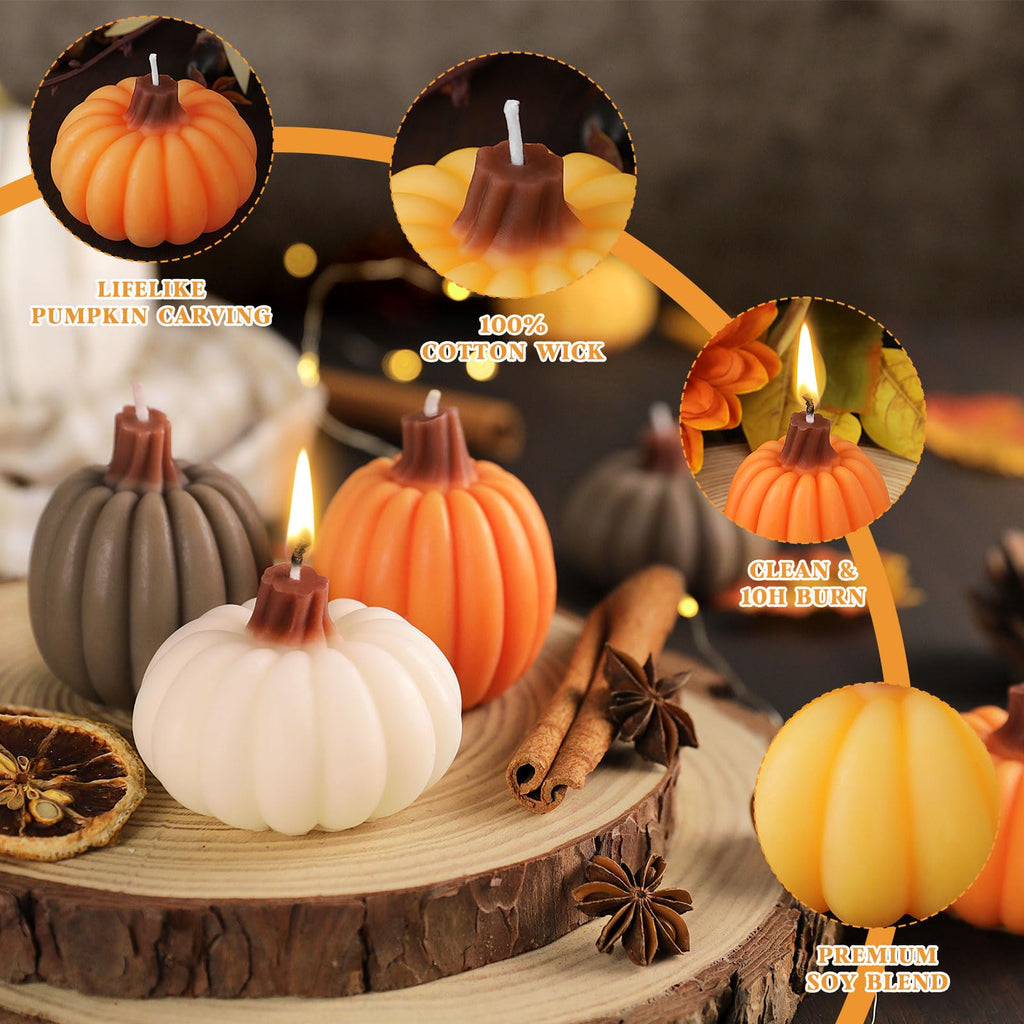 Fall Scented Candles Gift Set 8 Pack, Pumpkin Shaped Spice Candle, Thanksgiving Aromatherapy Candles, Orange Soy Wax