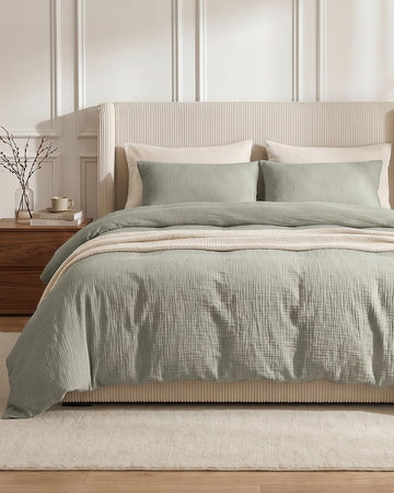 Muslin Duvet Cover King Size, 100% Washed Cotton Duvet Cover Set