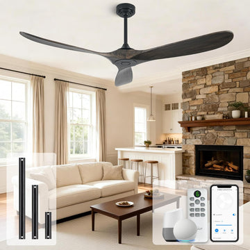 Inspired Maverick Style Outdoor Ceiling Fan Without Light, 60 Inch Smart Ceiling Fan with Remote & Voice - Dark Brown