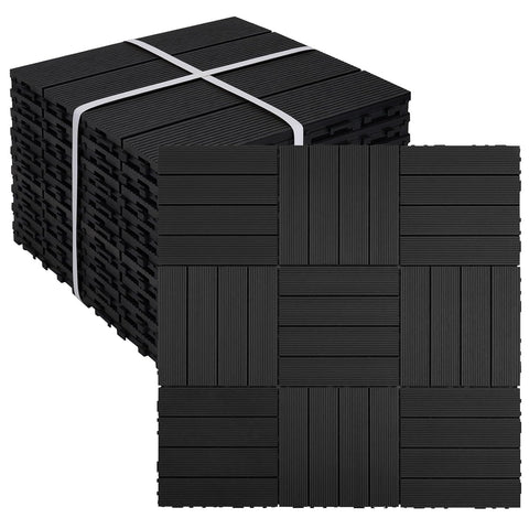 9 PCS Heavy-Duty & Recyclable Wood-Plastic Interlocking Deck Tiles 11.8" x 11.8"- Outdoor and Indoor for Patio