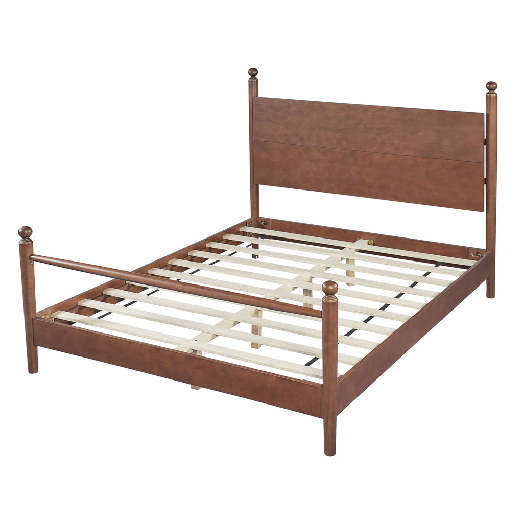 Solid Wood Platform Bed Frame with Spindle Headboard, Walnut