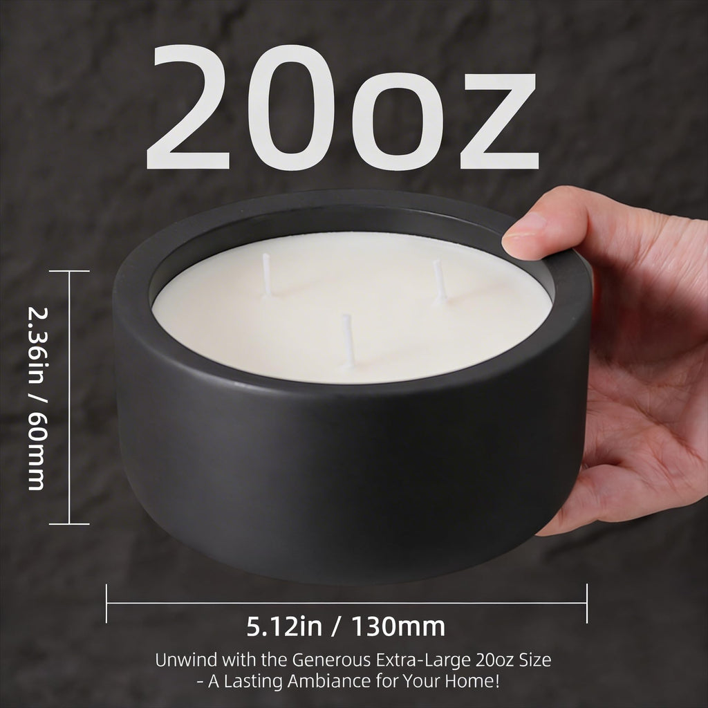 20oz Large Decorative Black Candle - Dark Botanical Lavender & Juniper, 3 Wick Fall Scented Candle for Women & Men