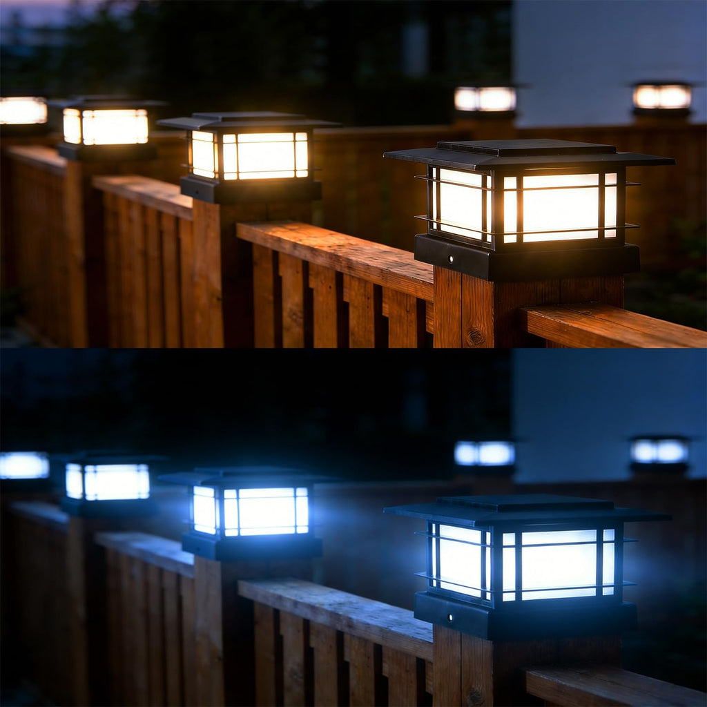 4x4 Solar Post Cap Lights Outdoor with 2 Color Modes, 6 Pack Upgrade Fence Post Solar Lights Black Shell for 4x4