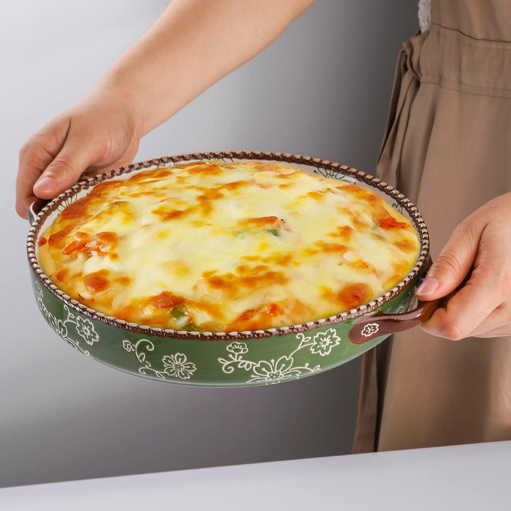 2 Pack Ceramic Pie Pan, 9 Inch Round Baking Dish with Double Handle, 28 Ounce Deep Quiche Plates, Cooking, Roasting