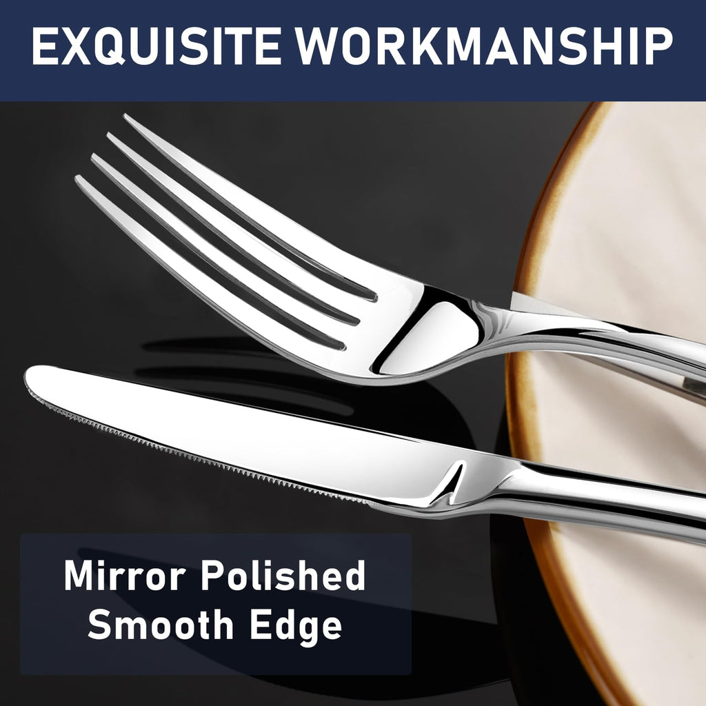 Heavy Duty Silverware Set for 12, Stainless Steel Flatware Cutlery Set