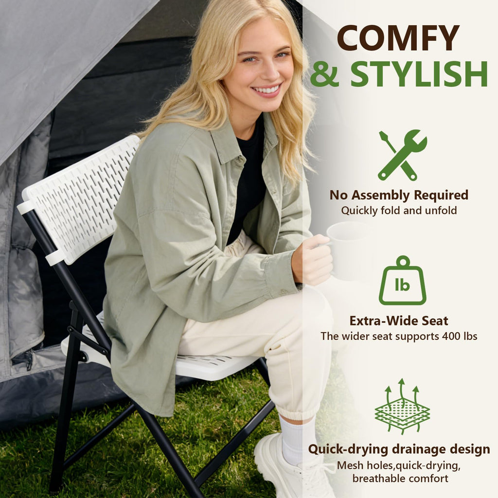 Folding Chairs 16 Pack, White Folding Chairs with Breathable Plastic Mesh Back & Seat, Sturdy Metal Frame Support up