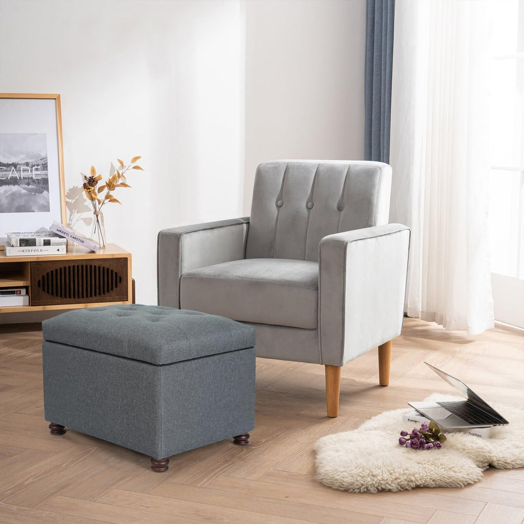 Ottoman with Storage,24" Fabric Ottoman Foot Rest with Hinged Lid Small Rectangle Upholstered Tufted Foot Stools