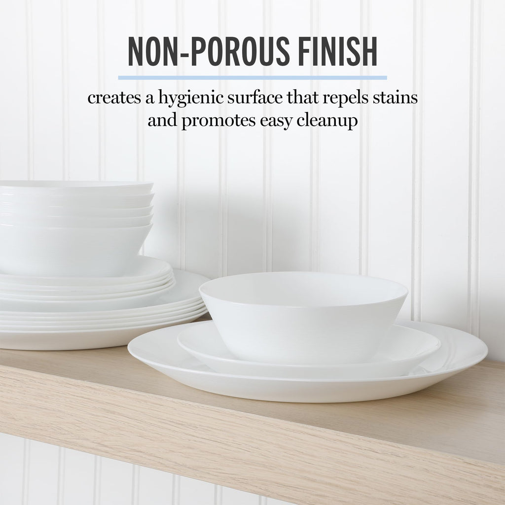 Opalton 18-Piece Dinnerware Set - Chip and Break Resistant Opal Glass Plates and Bowls, Lightweight White Dinner Set