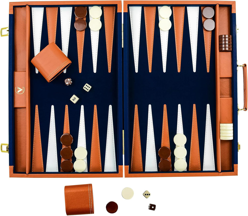Premium Backgammon Sets for Adults, 17.5 Inch Large Backgammon Board Games, Portable PU Leather Travel Backgammon Set
