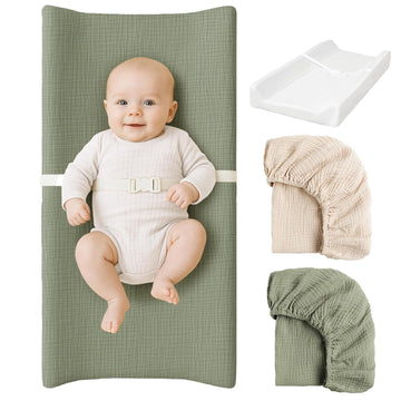 Baby Changing Pad Set with Waterproof Lining & 2 Pack Muslin Covers