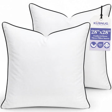 28x28 Feather Down Euro Pillow Inserts 2 Pack Organic Cotton Cover