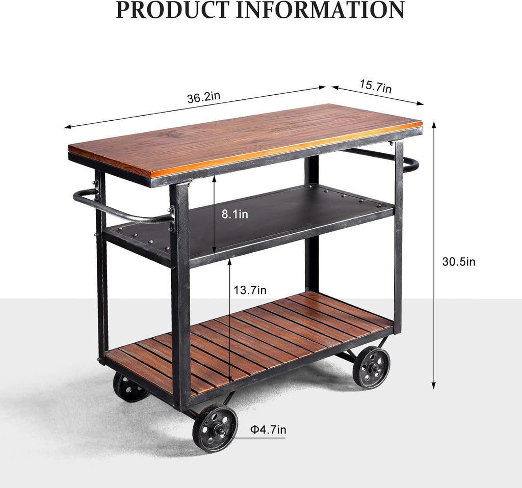 Industrial 3 Tier Rolling Utility Storage Cart Wine Beverage, Metal Wine Rack with Wheels Kitchen Bar Dining Room Tea