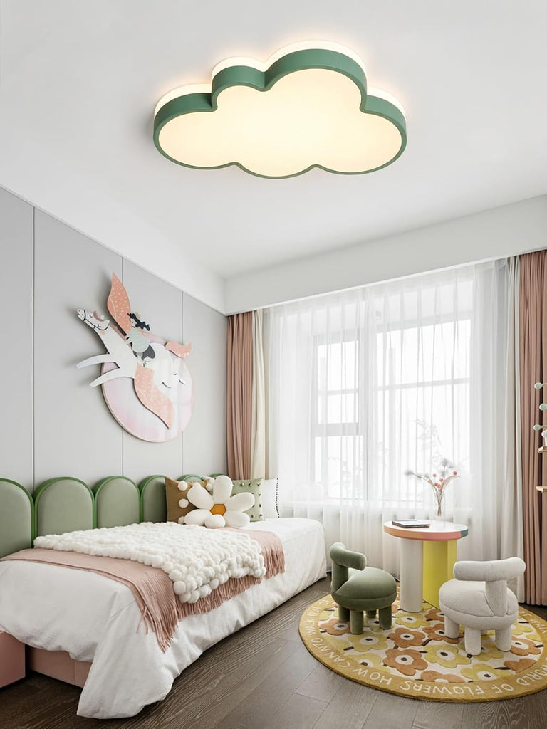Cloud Ceiling Light for Kids Room, 19 Inch Green Cloud LED Flush Mount Ceiling Light with Remote, 3 Color Changeable