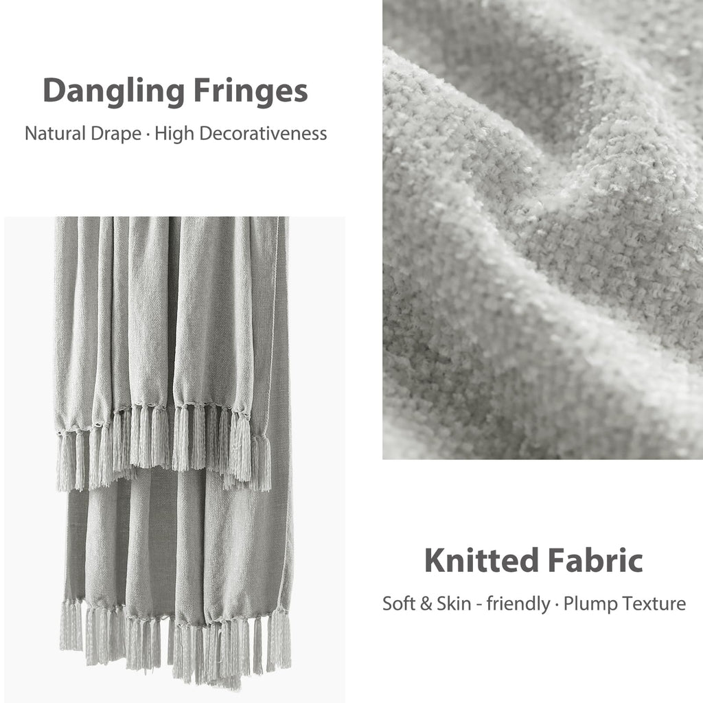 Chenille Throw Blanket for Couch, Lightweight 50x60in Soft Throw Blanket with Fringe Tassel for Sofa Chair Bed
