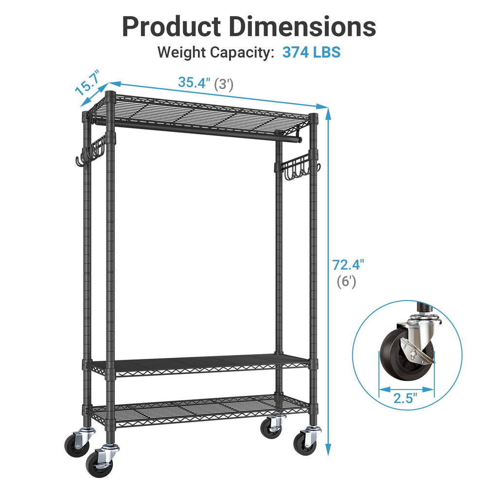 R3C Clothes Rack with Cover, Portable Closet Rolling Garment Rack