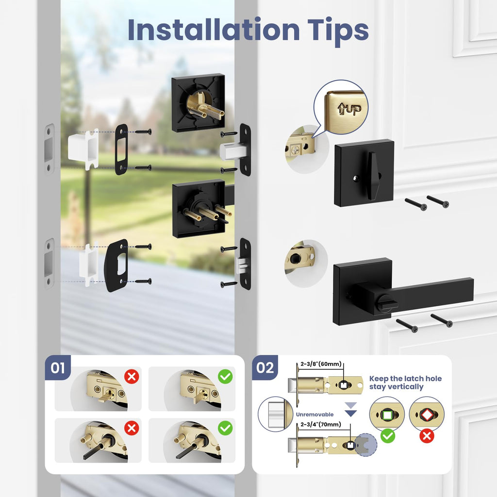 Door Locks for Front Door, Matte Black Exterior Door Handle and Single Cylinder Deadbolt Lock, Heavy Duty Modern