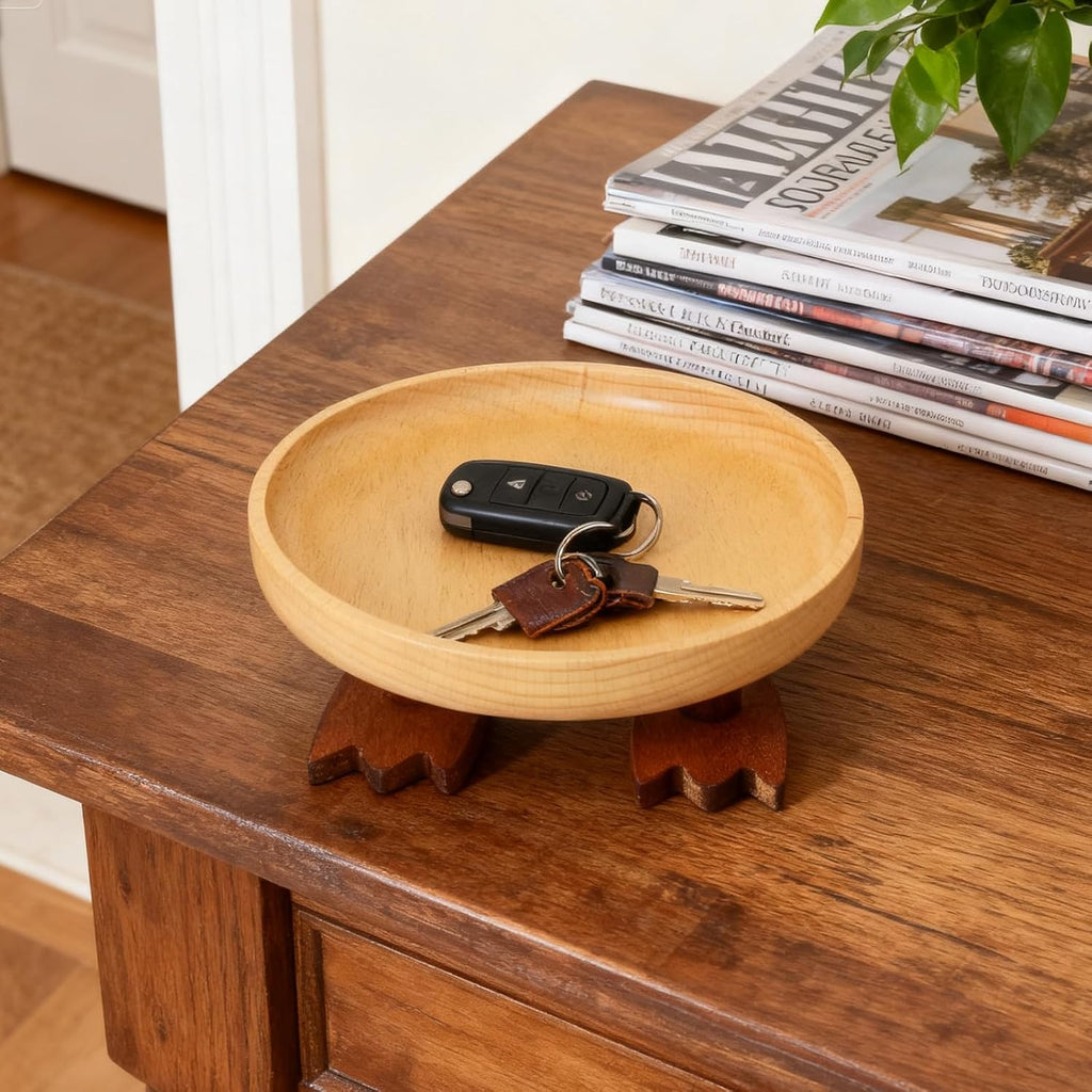 Wood Key Bowl for Entryway Table, Key Tray, Jewelry Tray, Valet Tray with 2 Cute Duck Feet, for Rings, Coins