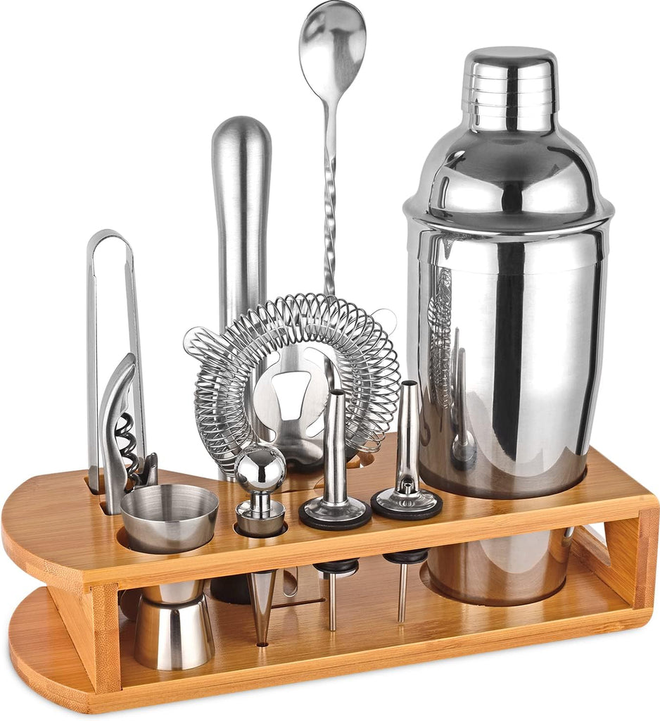 Cocktail Shaker Set Bartender Kit : 12-Piece Bar Tool Set with Bamboo Stand | Bars Set with All Practical Bar