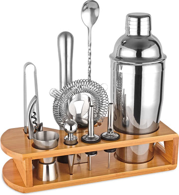 Cocktail Shaker Set Bartender Kit : 12-Piece Bar Tool Set with Bamboo Stand | Bars Set with All Practical Bar