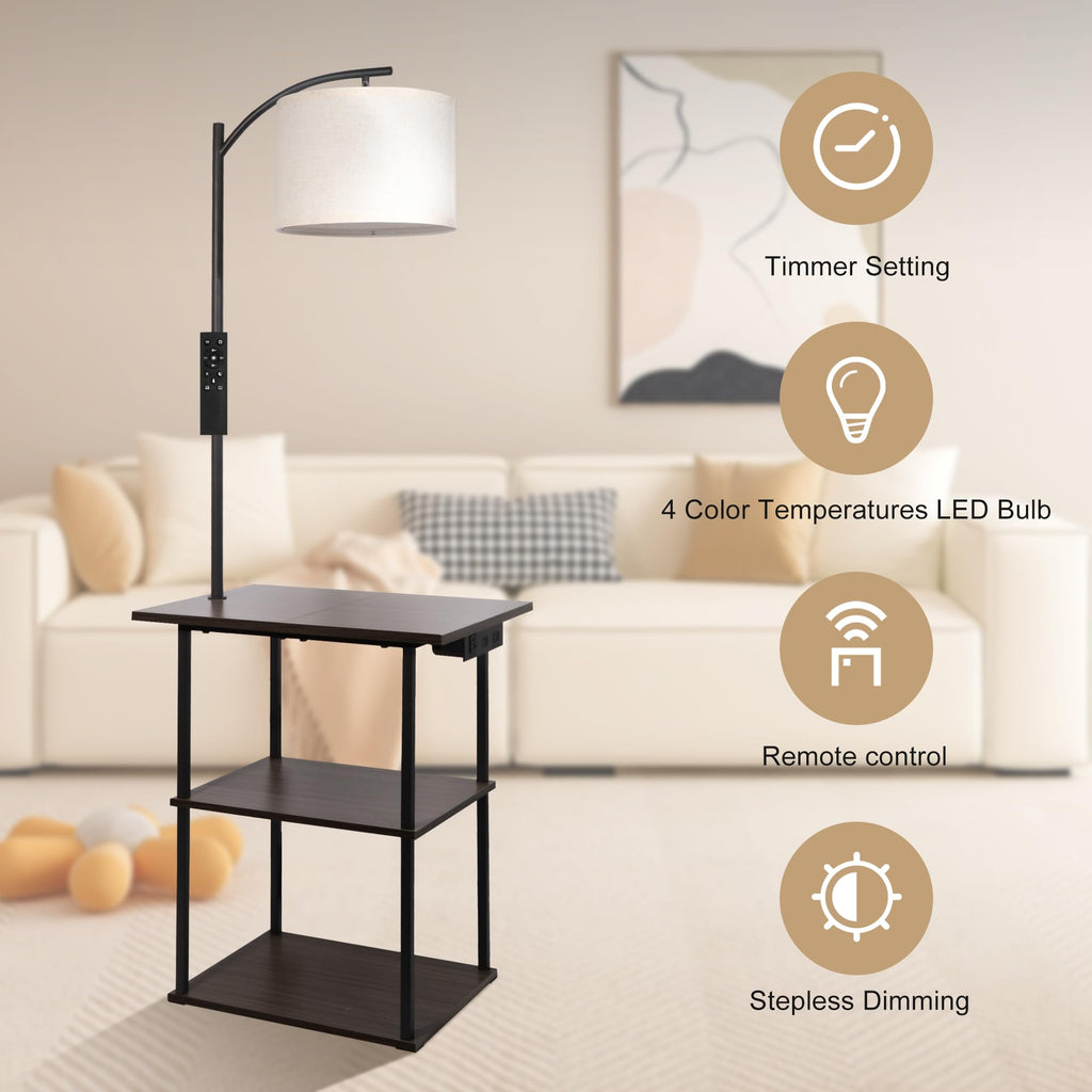Floor Lamp with Table & Remote, End Table with Charging Station