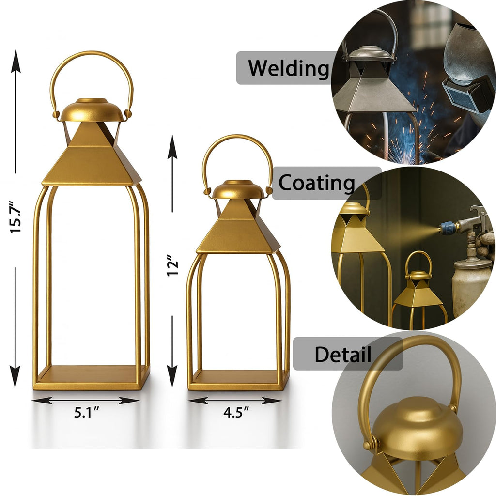 Decorative Metal Lanterns Indoor Outdoor, Candle Holder for Porch, Patio, Fireplace, Floor, Wedding, Christmas, Fall