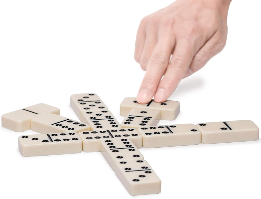 YMI Double 6 Dominoes Set with Dark Oak Wood Case - Set of 28