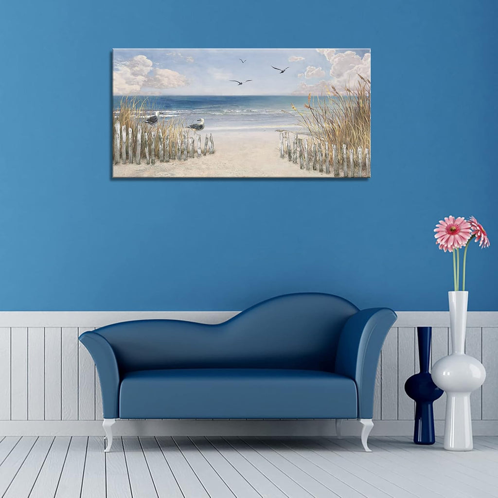 FC3750 Sandy Beach Wall Art Canvas Print Wall Art Seascape Blue Print Painting Abstract Coastal Picture Modern Ocean