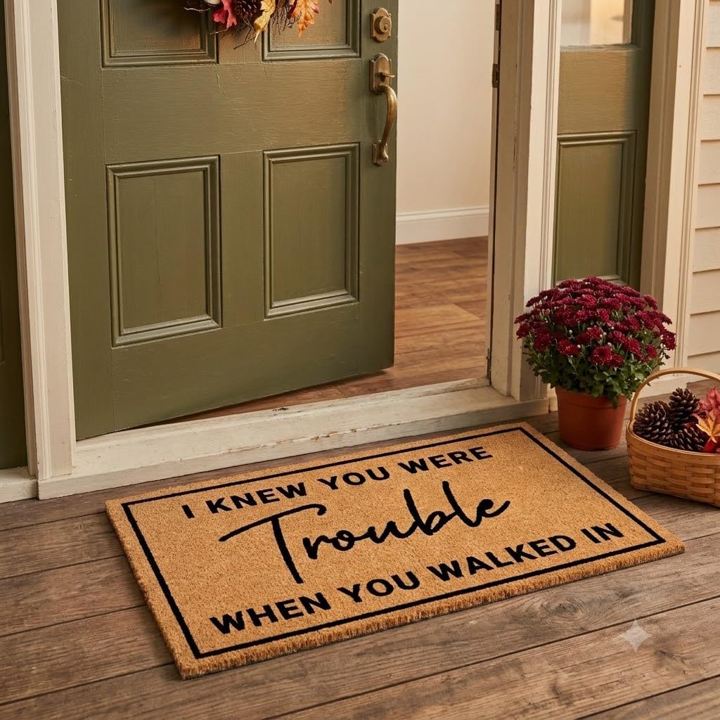 I Knew Your Were Trouble When You Walked In Door Mat 30x17 Inch Coir | Funny Home Decor, Fan-Inspired Design, Pop