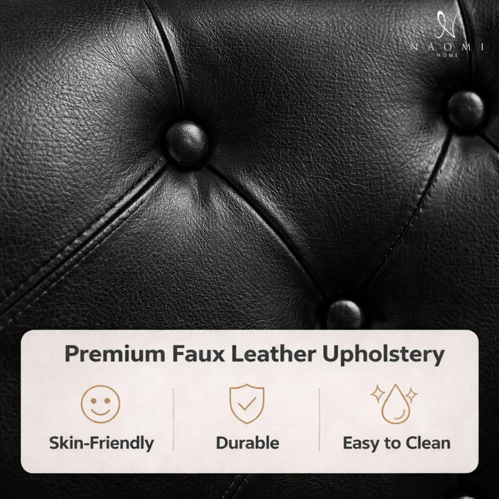 Emma Faux Leather Tufted Barrel Accent Chair - Black