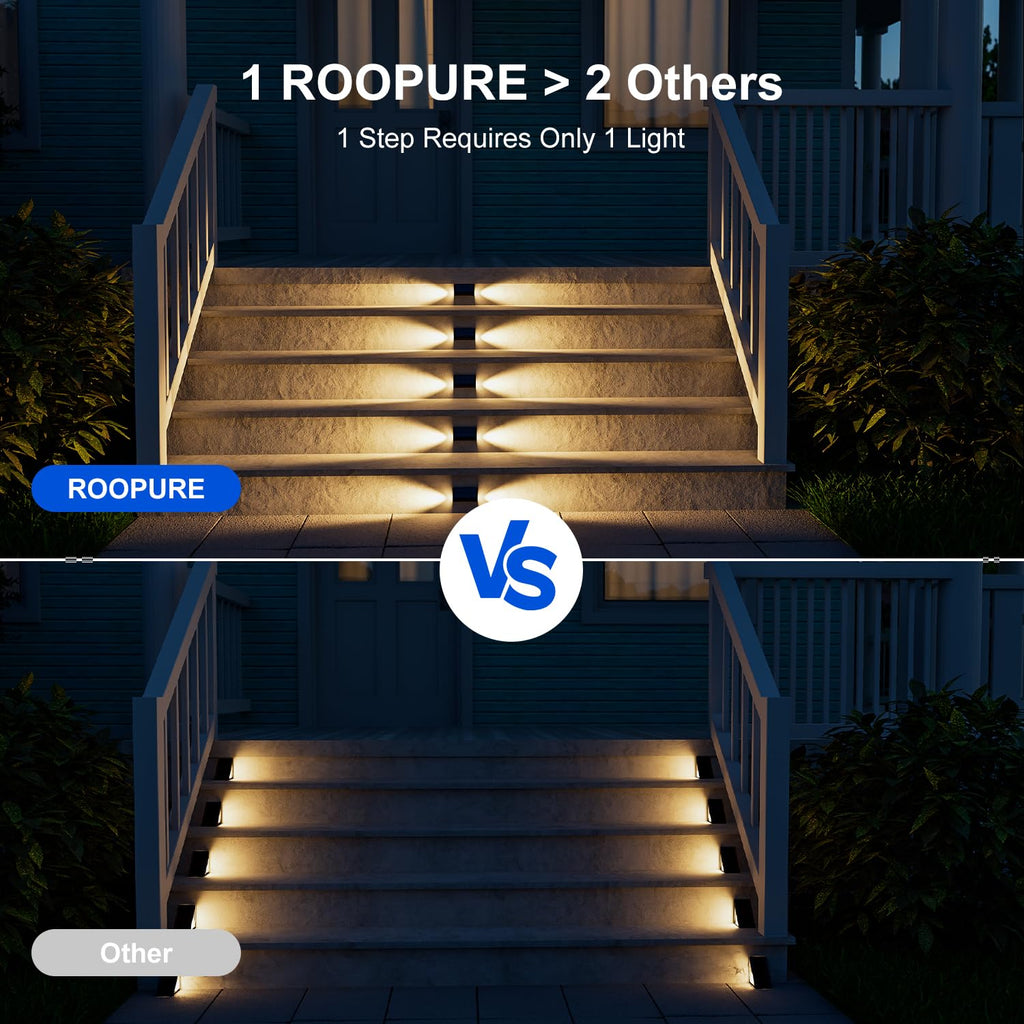 Solar Deck Stair Lights, Waterproof, 2-Sided Warm White LED