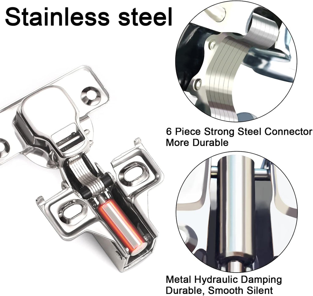 24 Pack 1/2 inch Overlay Soft Close Cabinet Door Hinges Hinges, 100 Degree Opening Angel, Stainless Concealed Kitchen