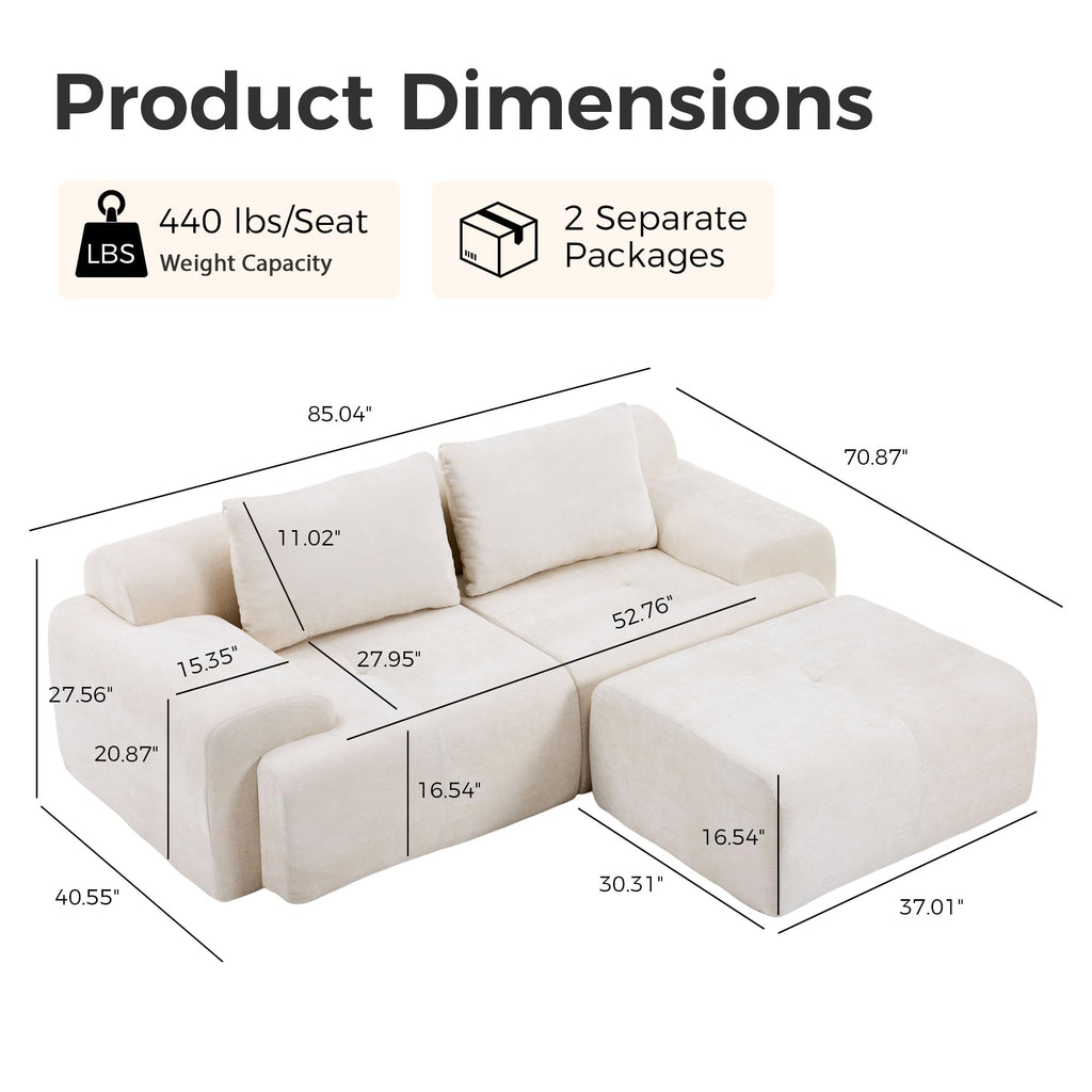 85" Modular Sectional Sofa, Chenille Upholstered Boneless Couch, Modern Deep Seat Cloud Sectional Couches, Oversized