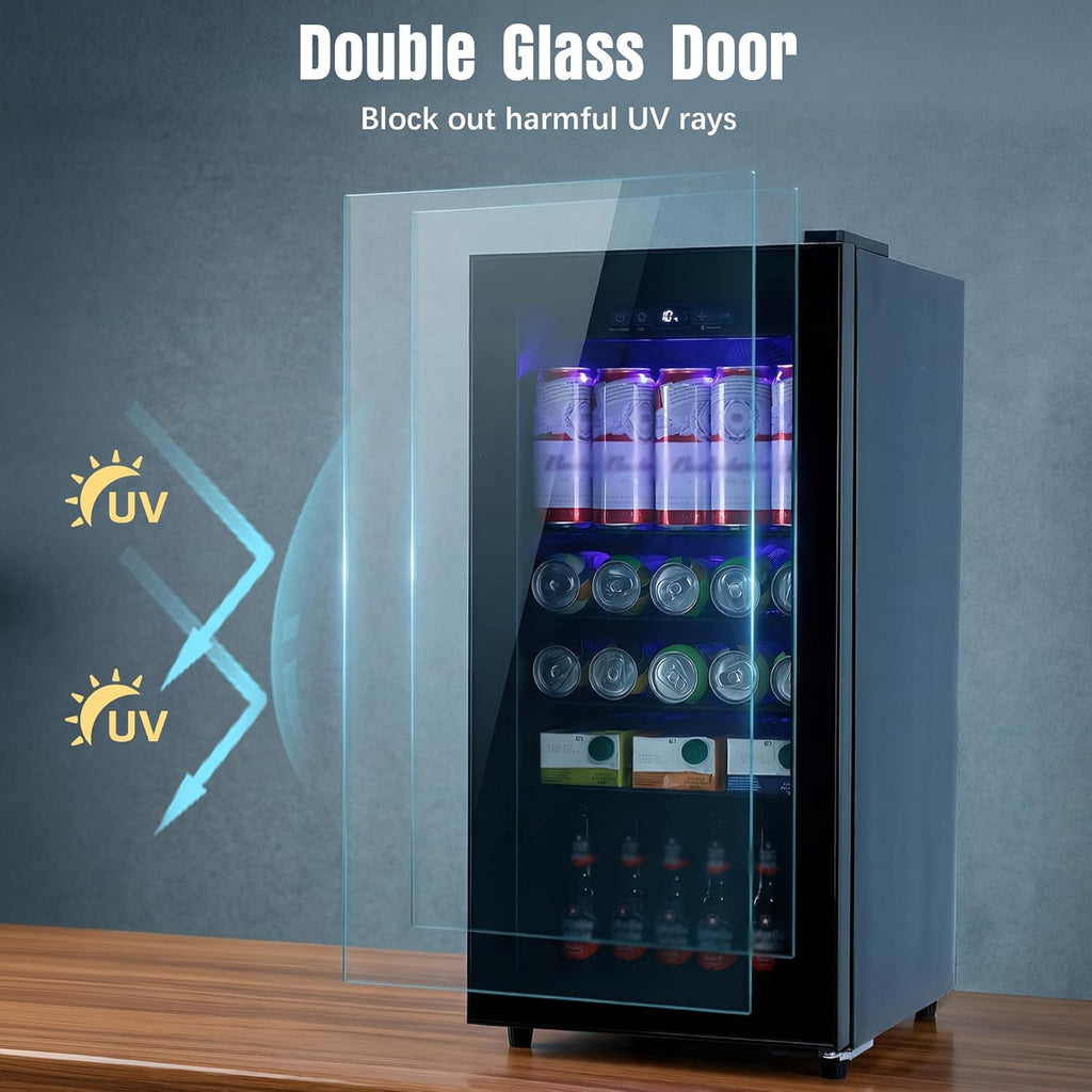 Beverage Refrigerator, 160 Can Freestanding Mini Fridge with Glass Door for Soda