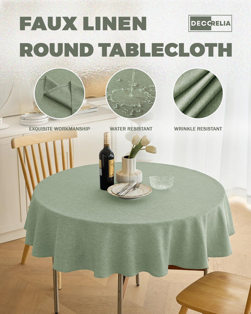 Faux Linen Rustic Round Tablecloth for Coffee Table, Decorative Waterproof Outdoor Anti-Scratch Table Cloth Cover for