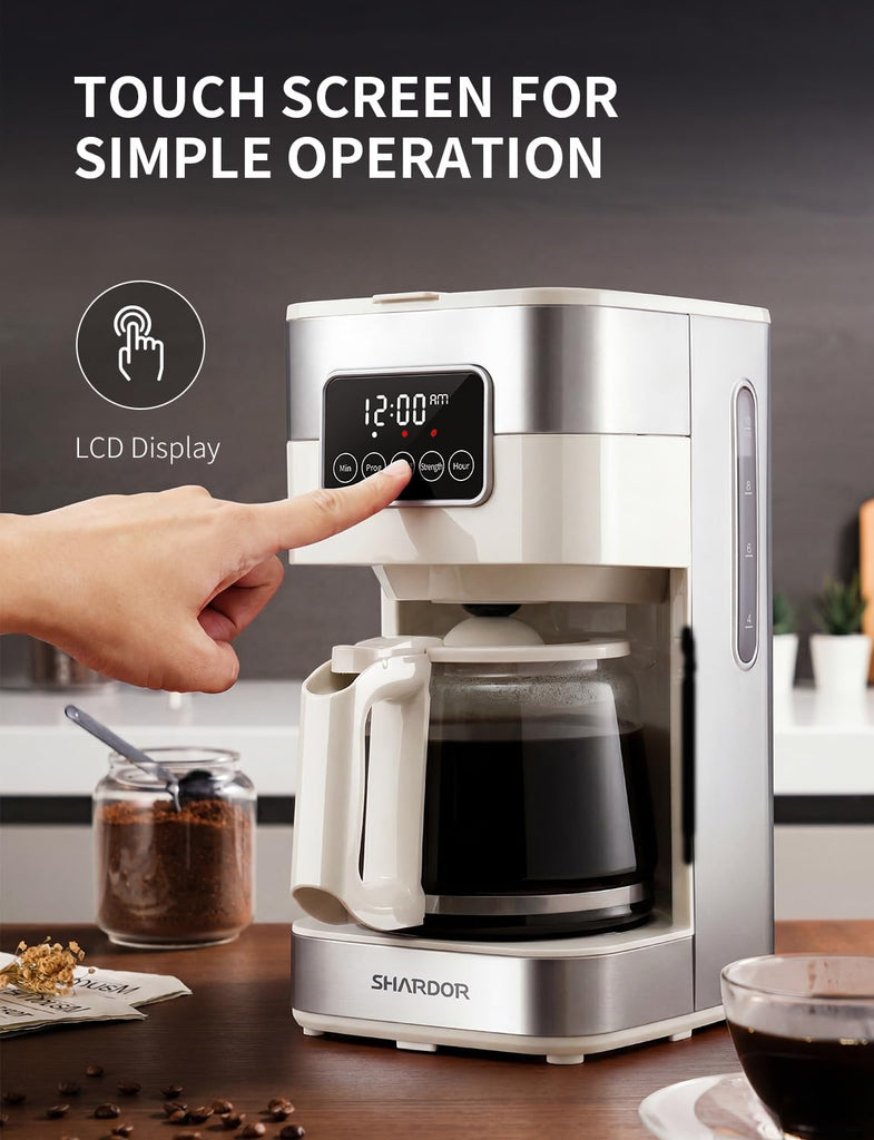 10-Cup Programmable Coffee Maker, Regular & Strong Brew Drip Coffee Machine, Auto Shut Off, Permanent Filter (Beige)