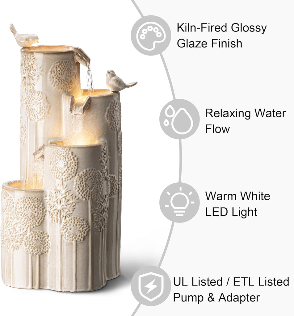 31.75" H Outdoor Water Fountain with LED Lights and Pump