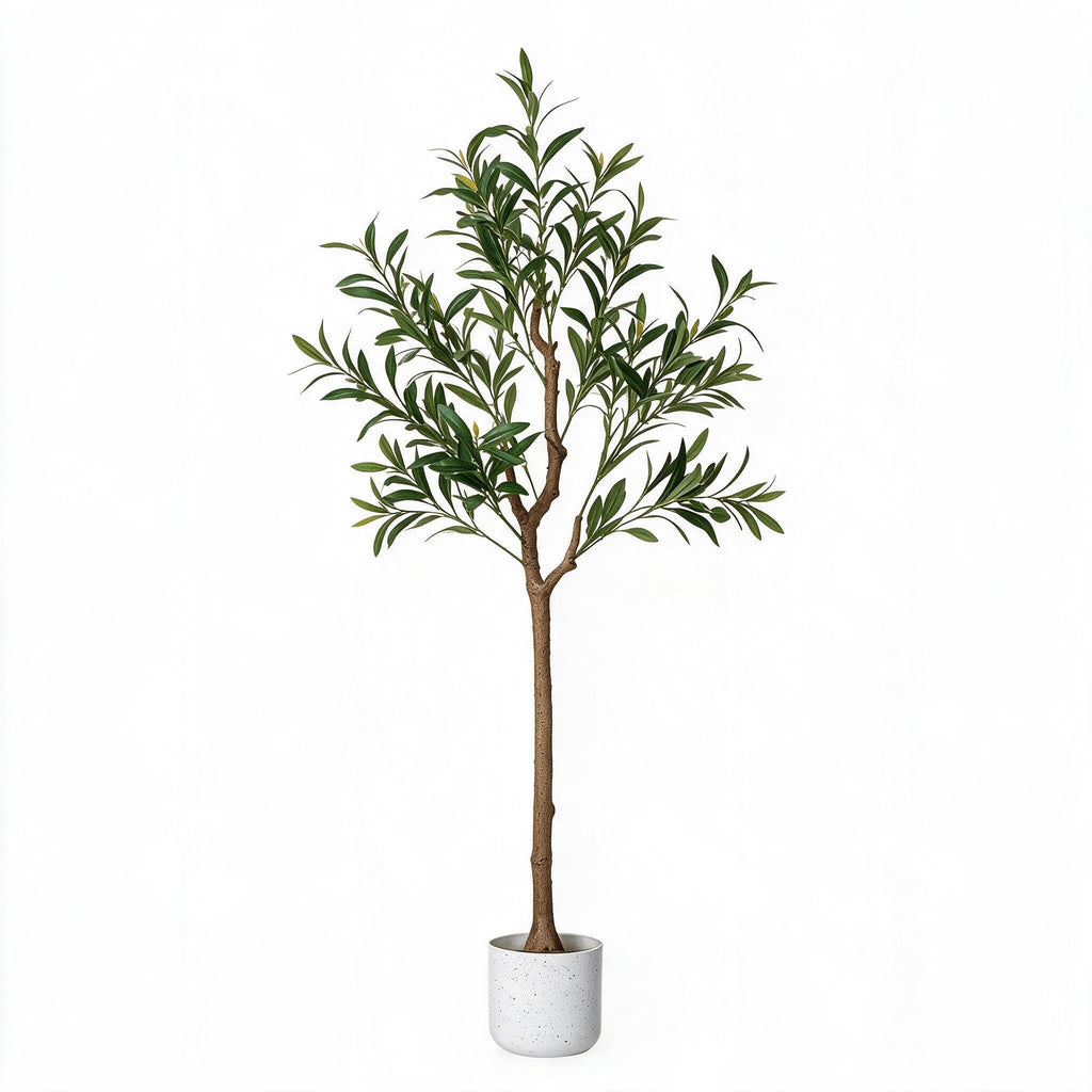 4FT Faux Olive Tree, Indoor Artificial Potted Olive Tree with White Planter, Lifelike 14 Fruits and Realistic Leaves