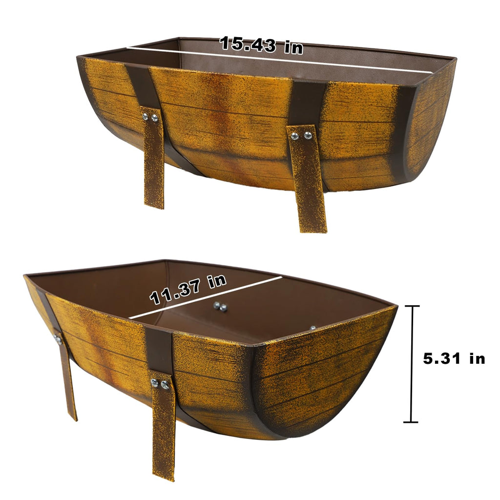 15.43In 2 Pack Rustic Barrel Planters, Decorative Outdoor Garden Backyard Planter with Legs, Metal Flower Pot Half