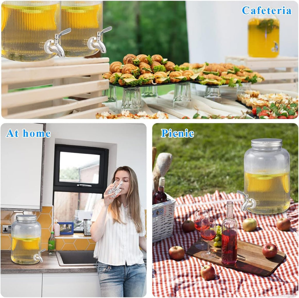 Glass Drink Dispenser for Fridge, 1 Gallon Beverage Dispenser with Leakproof Stainless Steel Spigot, Water, Laundry