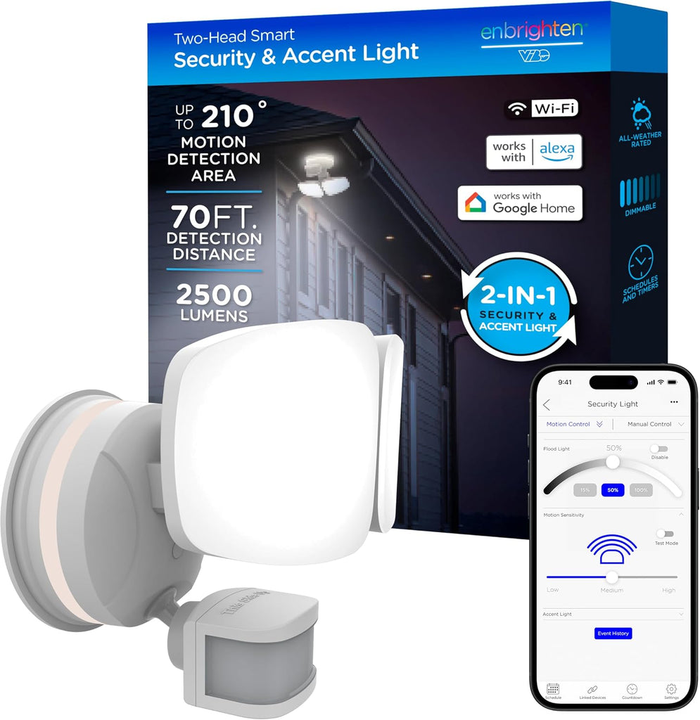 Vibe Smart LED Security Light, Motion Activated, Dual Head | ETL Listed, UV Resistant, 2500 Lumens, 4000K, Works with