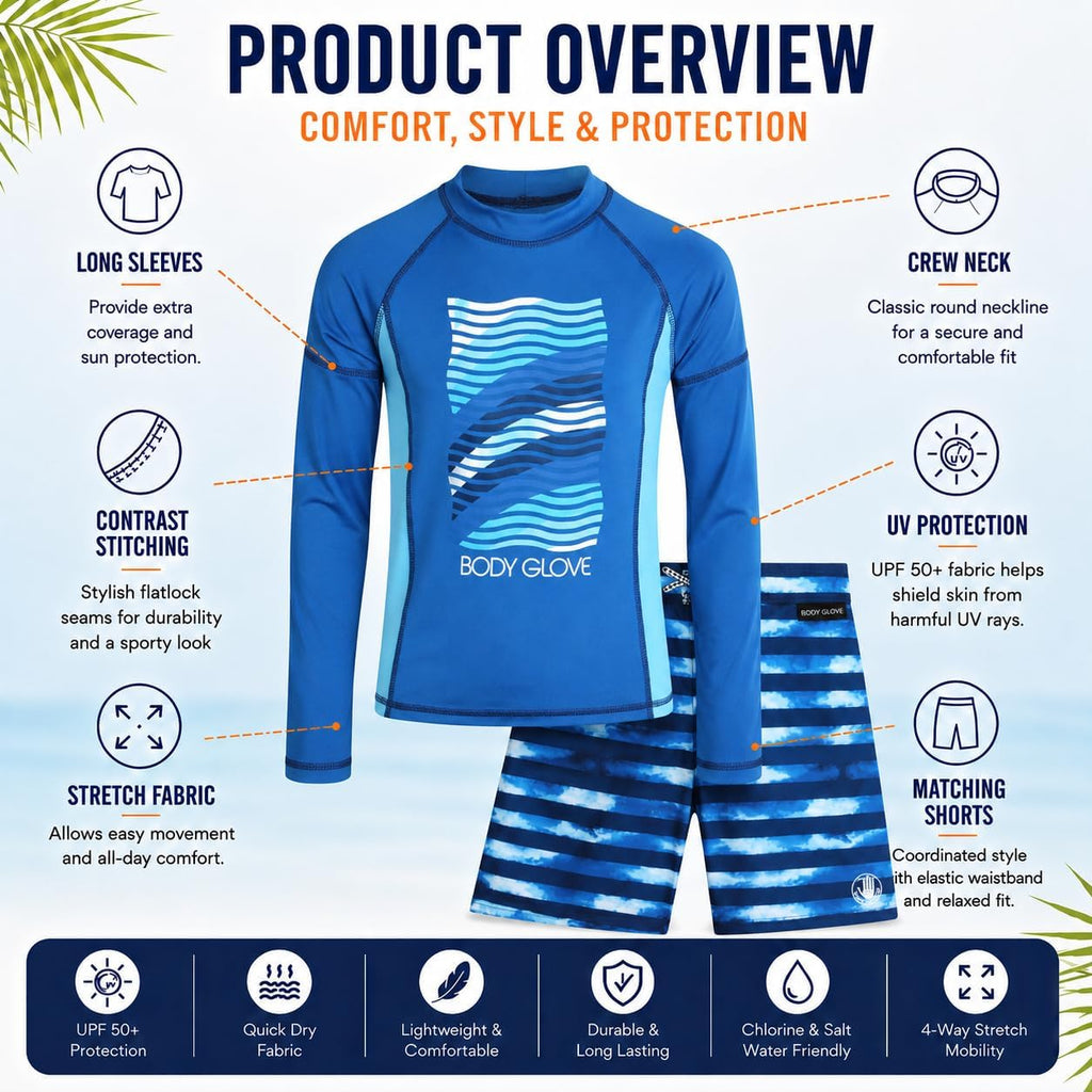 Boys 2 Piece Swim Set Rash Guard & Swim Trunks