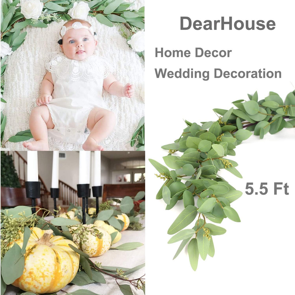 5.5ft Seeded Eucalyptus Garland, Artificial Vines Faux Eucalyptus Leaves Table Garland Artificial Greenery Wedding