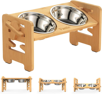 Elevated Dog Bowls, Raised Dog Bowl Stand Adjustable Small, Natural
