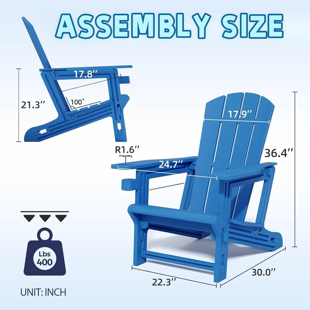 Adirondack Chair Set of 2, All Weather Plastic Adirondack Chairs, Fire Pit Chairs with Cup Holder, Outdoor Lawn Chair